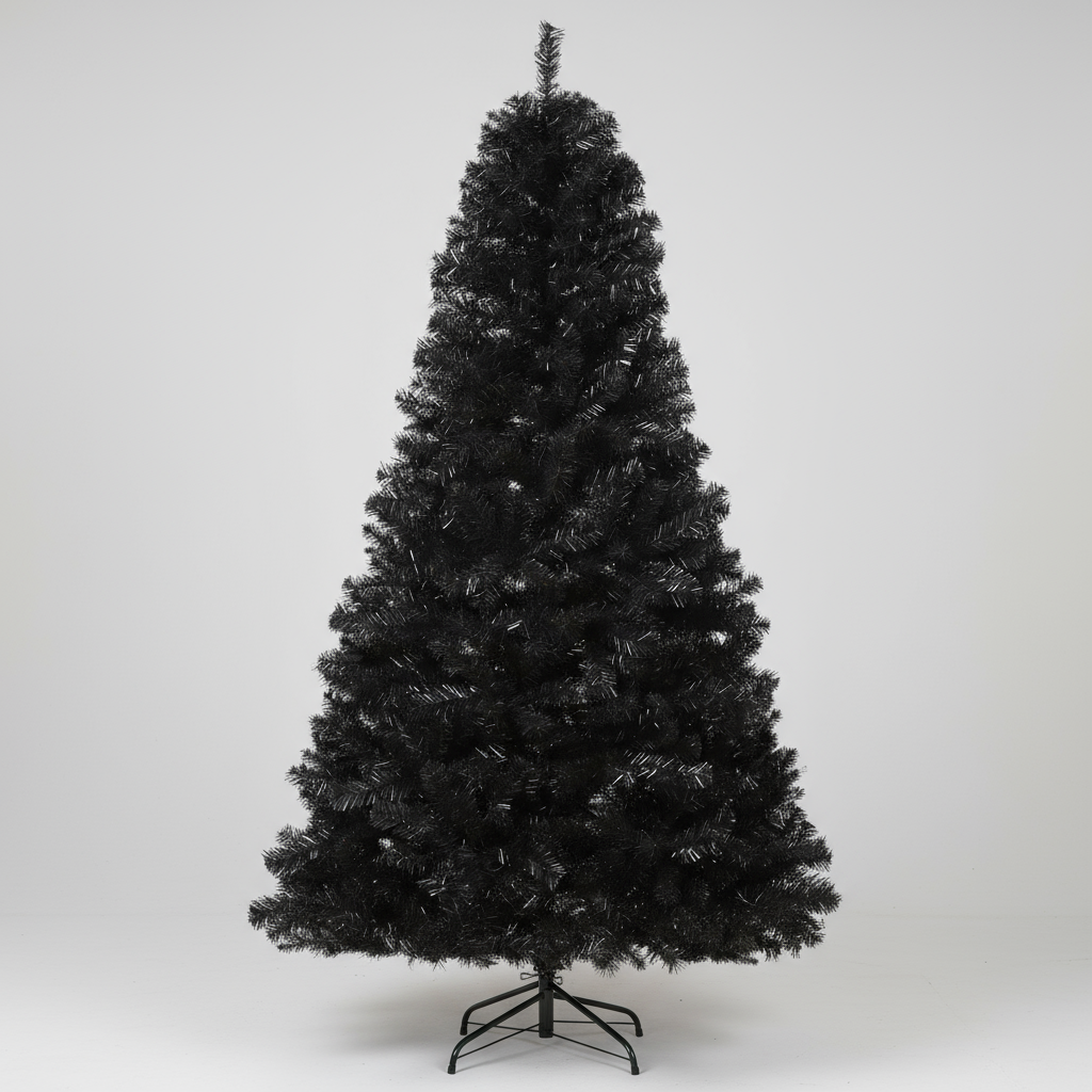 7FT Black Artificial Douglas Fir Christmas Tree – Unlit, Realistic Branches 1346 Tips