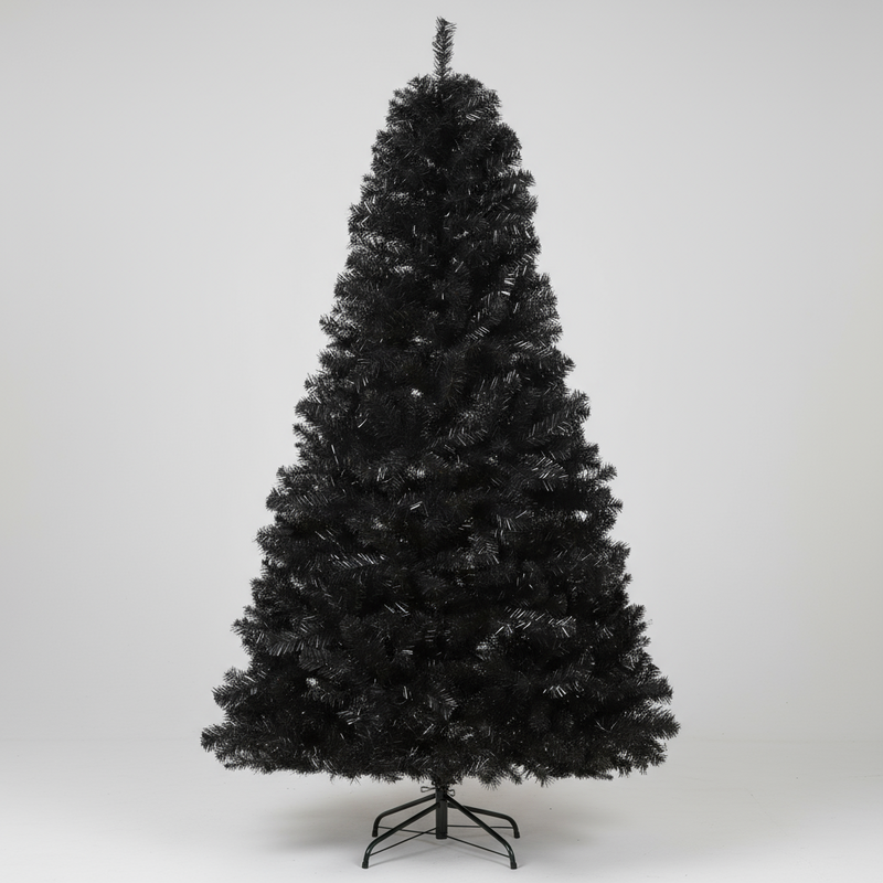 7FT Black Artificial Douglas Fir Christmas Tree – Unlit, Realistic Branches 1346 Tips