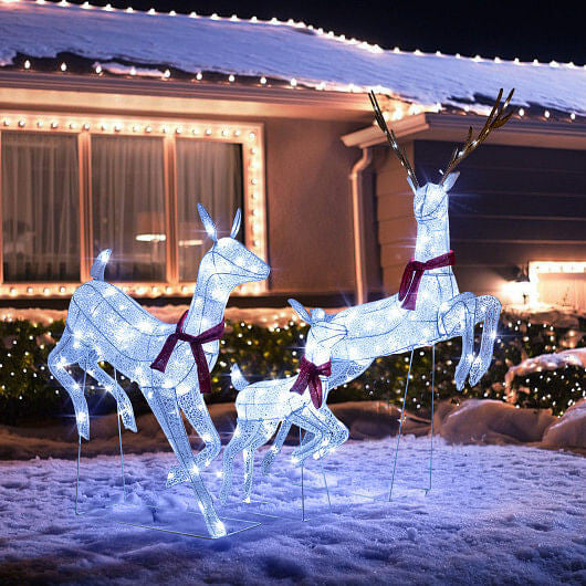 3-Piece Pre-Lit Christmas Reindeer Family Decoration Set