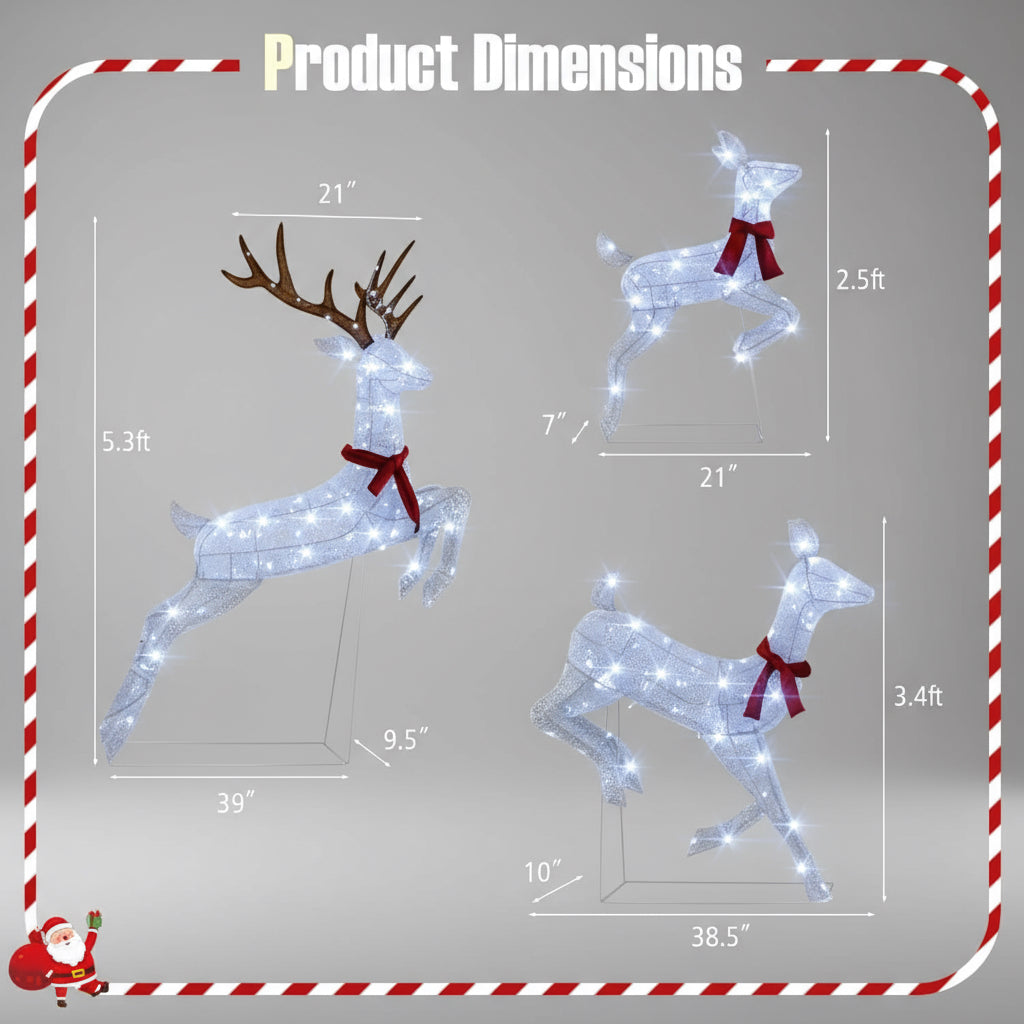 3-Piece Pre-Lit Christmas Reindeer Family Decoration Set