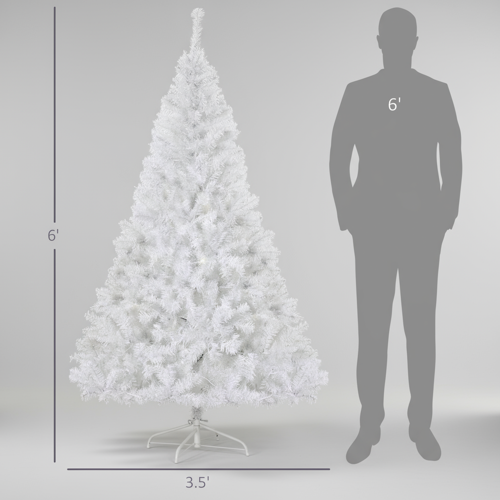 6FT White Pre-Lit Artificial Douglas Fir Christmas Tree – 250 Warm LED Lights, 1000 Realistic Branch Tips, Holiday Decoration